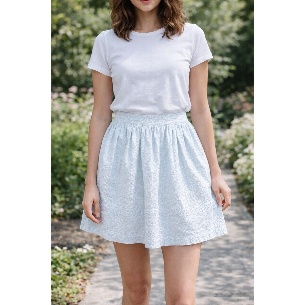 Gap Skirt Women's Size 6 Seersucker Pleated Stretch Side Zip Blue White Striped